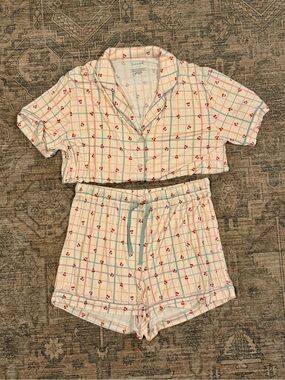 In My Jammers Cherry Grid Button Up Short PJ Set - Size Large